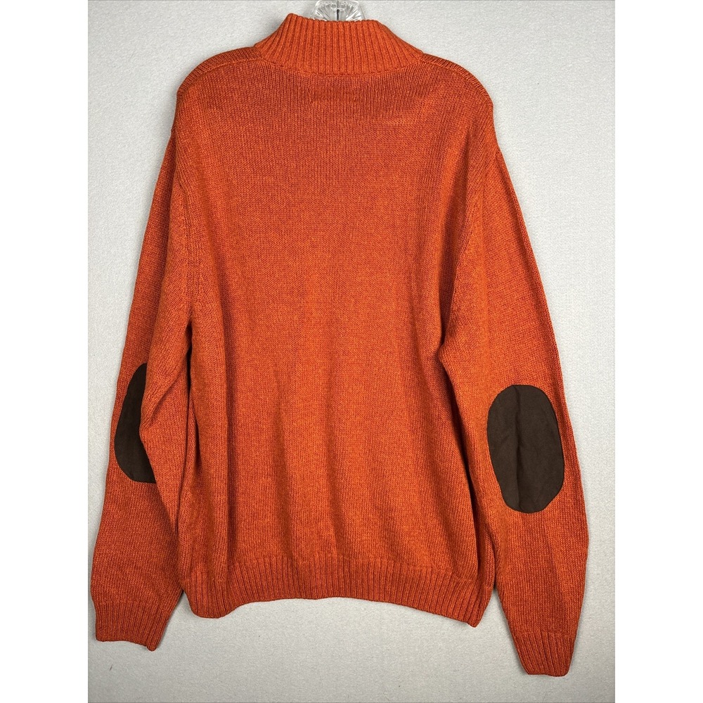 Chaps Men's Sweater Large Orange Mock Neck Henley Elbow Patches Suede Trim 2982 - Picture 12 of 13
